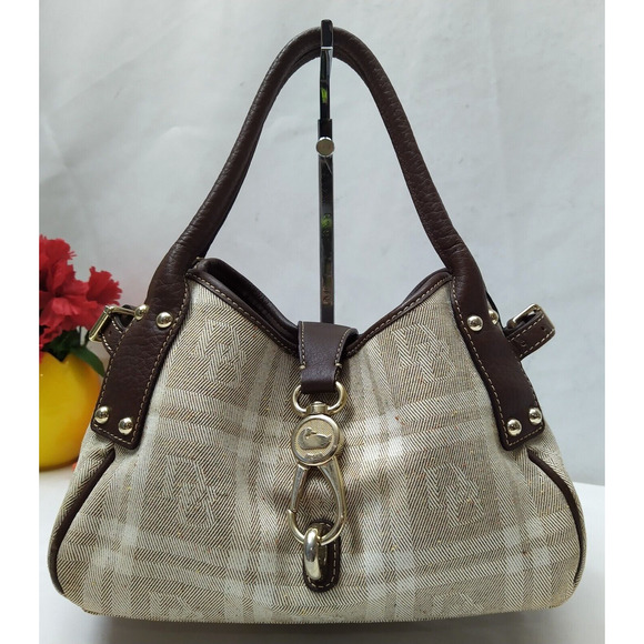 Dooney & Bourke Signature Tweed Plaid Canvas Leather Hobo Shoulder Bag - Picture 1 of 15